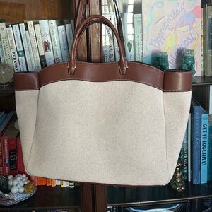 H&M Canvas Shopper - Beige Linen/Brown Leather